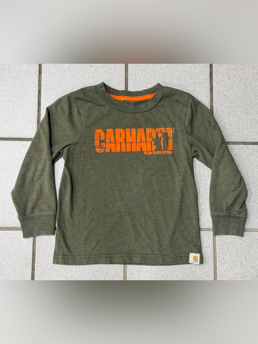 Carhartt Toddler Boys 4T Olive Green Orange Buck Long Sleeve Shirt